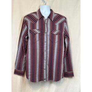 MOON SHINE by Brad Paisley Western Cowboy Maroon Striped Pearl Snap Shirt L